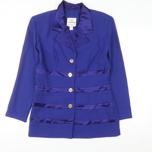 Joseph Ribkoff Women’s Blue Satin Trim Blazer UK 10 Long Sleeve Formal Jacket