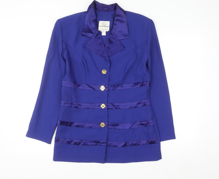 Joseph Ribkoff Women’s Blue Satin Trim Blazer UK 10 Long Sleeve Formal Jacket