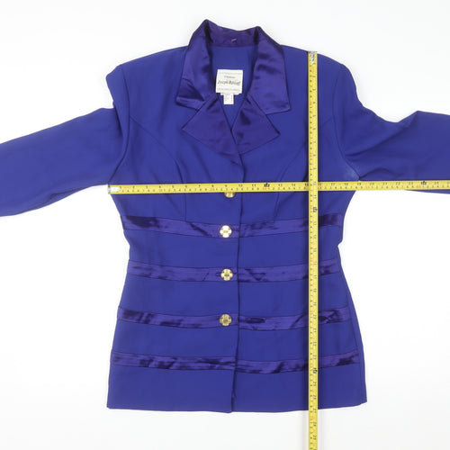 Joseph Ribkoff Women’s Blue Satin Trim Blazer UK 10 Long Sleeve Formal Jacket