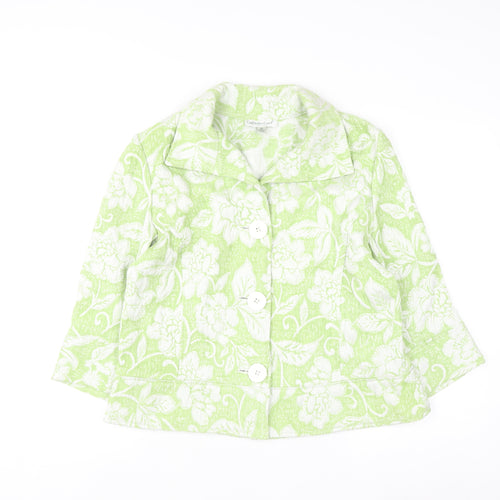 Coldwater Creek Women Green Floral Blazer Size 12 Lined Jacket