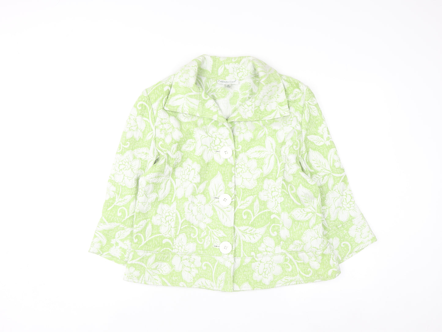 Coldwater Creek Women Green Floral Blazer Size 12 Lined Jacket