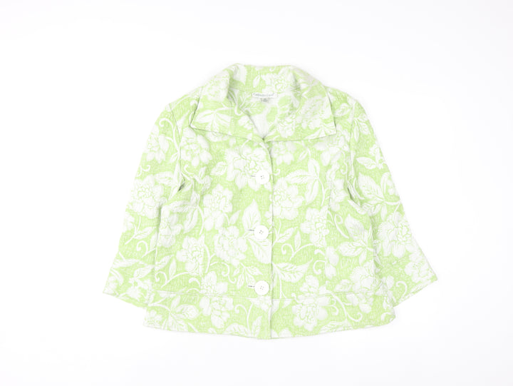 Coldwater Creek Women Green Floral Blazer Size 12 Lined Jacket