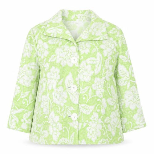 Coldwater Creek Women Green Floral Blazer Size 12 Lined Jacket