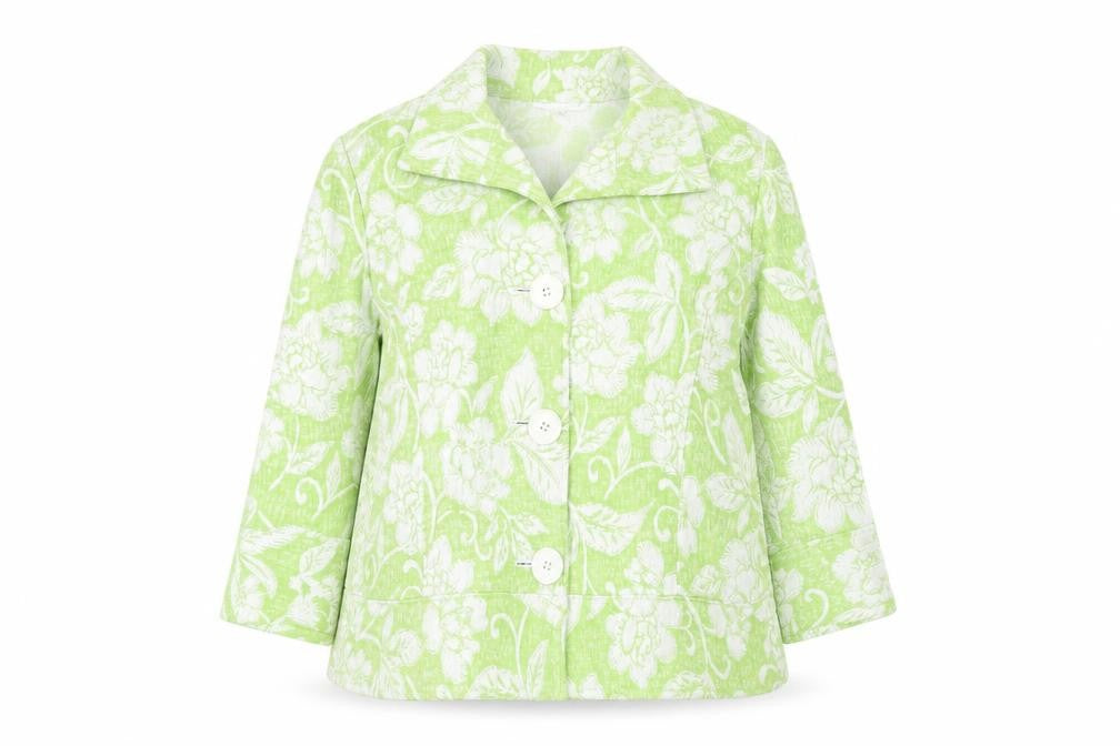 Coldwater Creek Women Green Floral Blazer Size 12 Lined Jacket