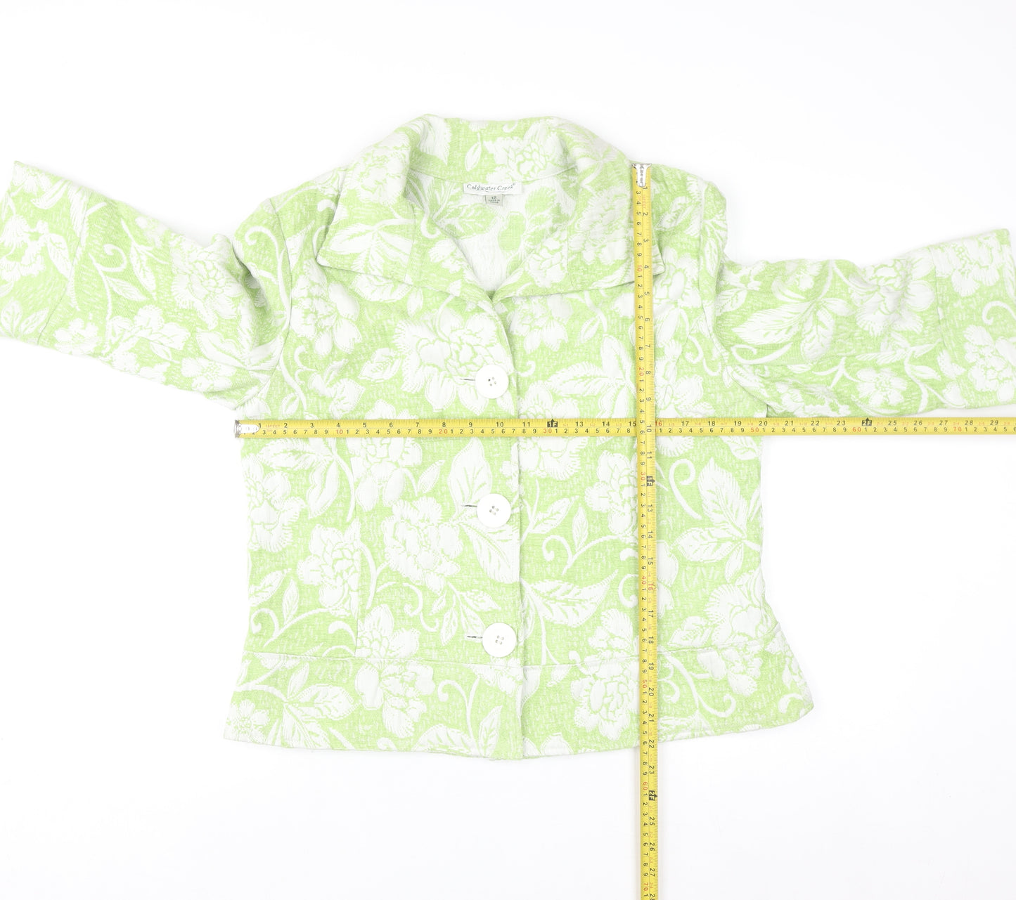 Coldwater Creek Women Green Floral Blazer Size 12 Lined Jacket