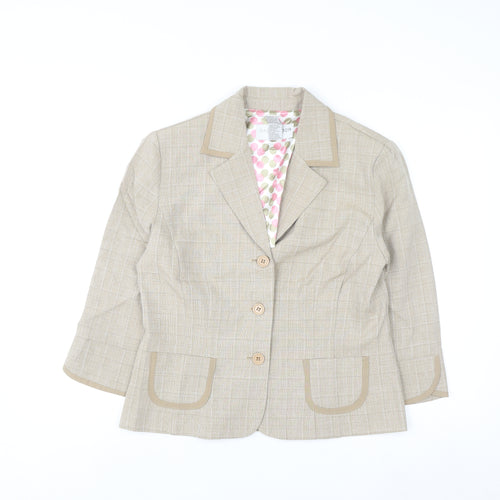 Sag Harbor Women's Beige Check Blazer Size 10 Classic Work Jacket