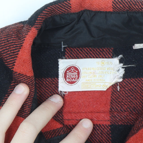 Kings Road Men's Red Black Check Flannel Wool Button-Up Shirt Size 16