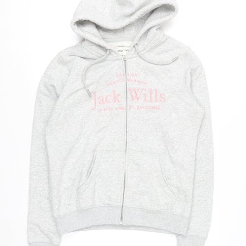 Jack Wills Women's Grey Full Zip Hoodie Size 10 Classic Fit