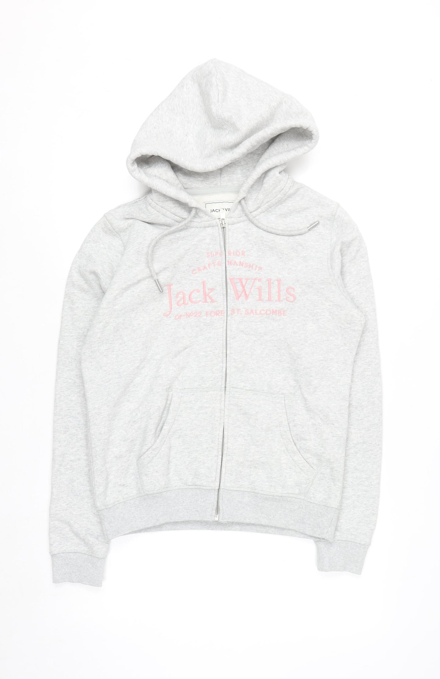 Jack Wills Women's Grey Full Zip Hoodie Size 10 Classic Fit
