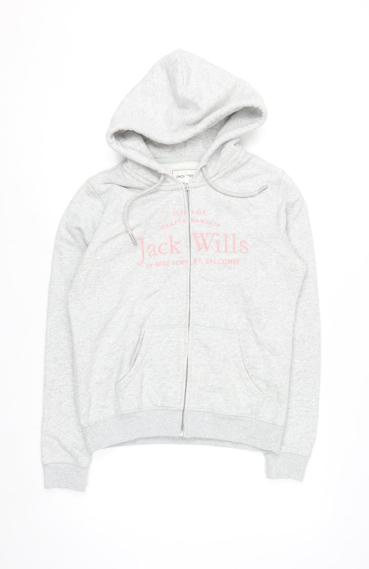 Jack Wills Women's Grey Full Zip Hoodie Size 10 Classic Fit