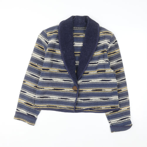New Identity Women's Blue Striped Cotton Knit Blazer M