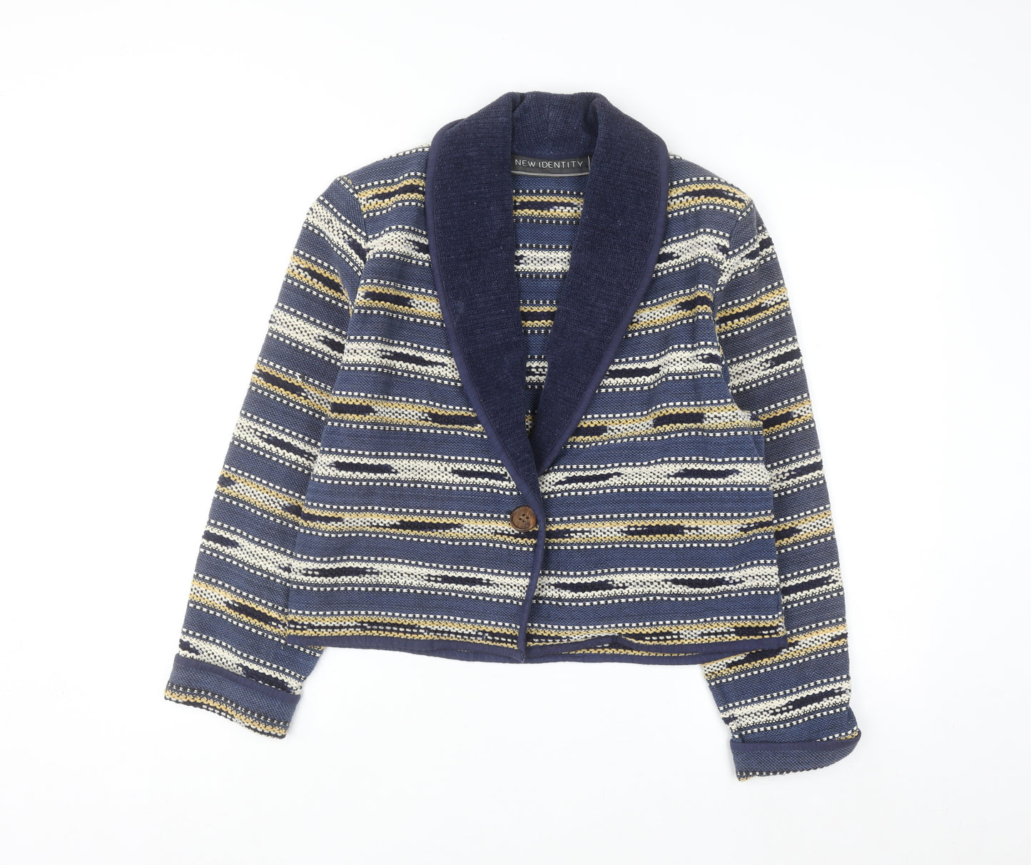 New Identity Women's Blue Striped Cotton Knit Blazer M