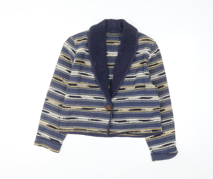 New Identity Women's Blue Striped Cotton Knit Blazer M