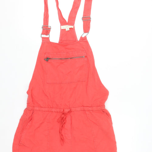 Lovestitch Women Coral Red Tencel Dungaree Playsuit Size M Adjustable Straps