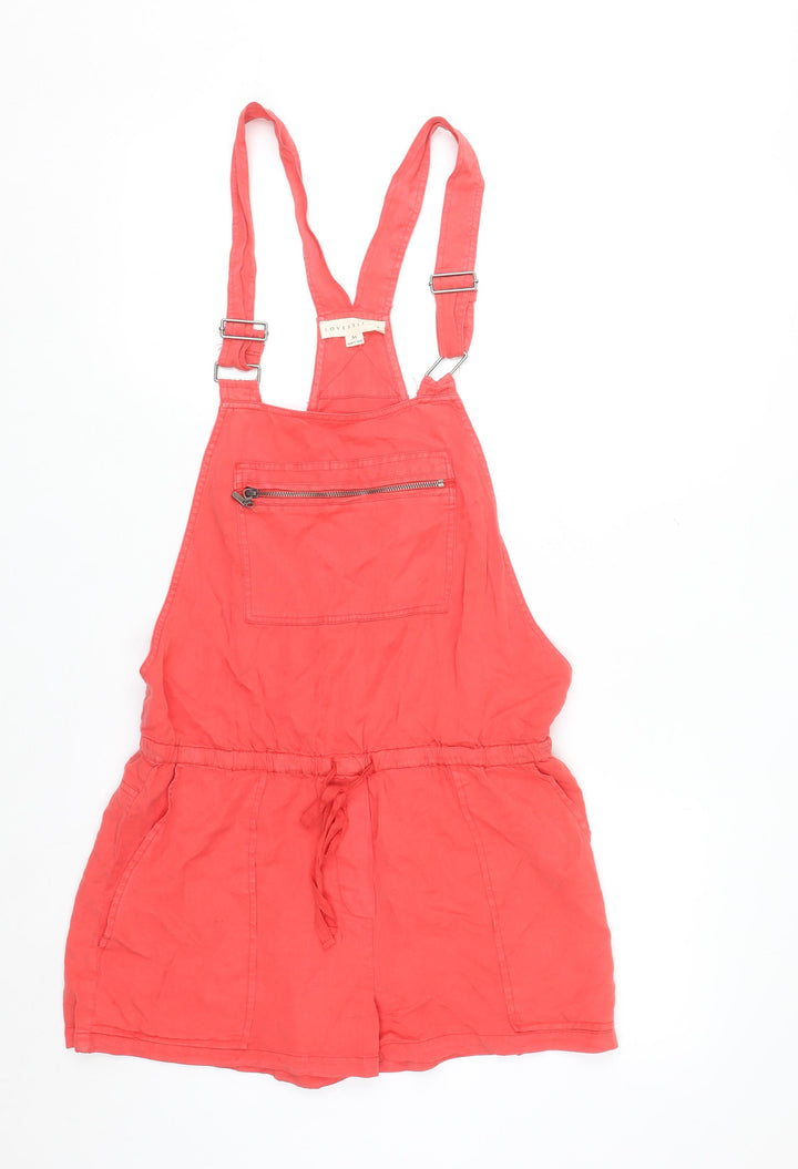 Lovestitch Women Coral Red Tencel Dungaree Playsuit Size M Adjustable Straps