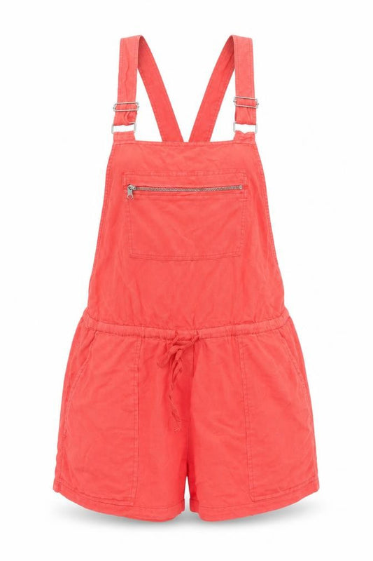 Lovestitch Women Coral Red Tencel Dungaree Playsuit Size M Adjustable Straps