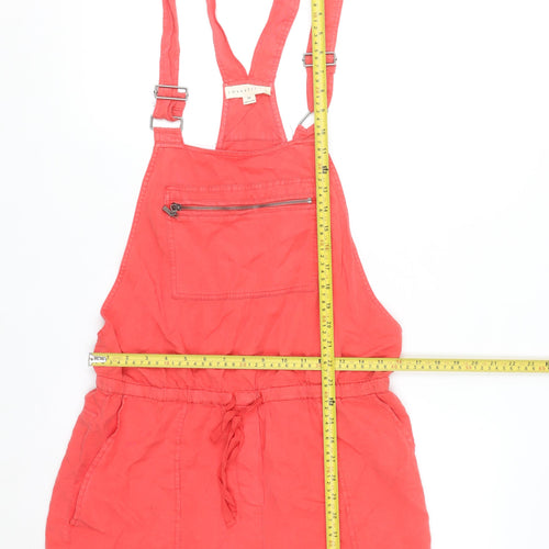 Lovestitch Women Coral Red Tencel Dungaree Playsuit Size M Adjustable Straps