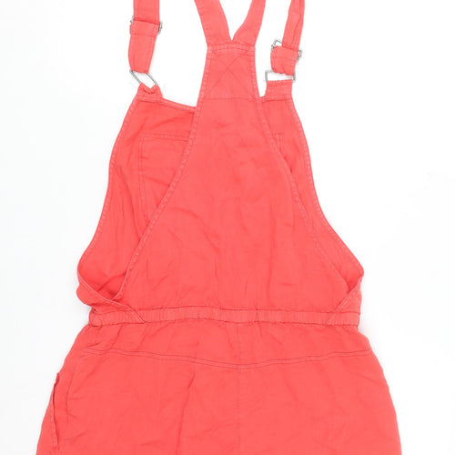 Lovestitch Women Coral Red Tencel Dungaree Playsuit Size M Adjustable Straps