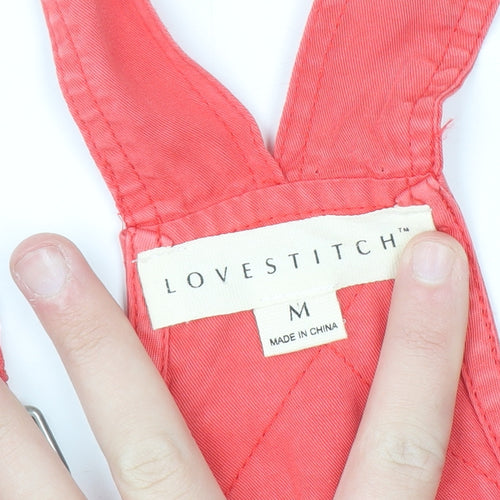 Lovestitch Women Coral Red Tencel Dungaree Playsuit Size M Adjustable Straps