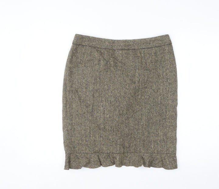Club Monaco Women Brown Wool Tweed Knee Length Pencil Skirt Size 8