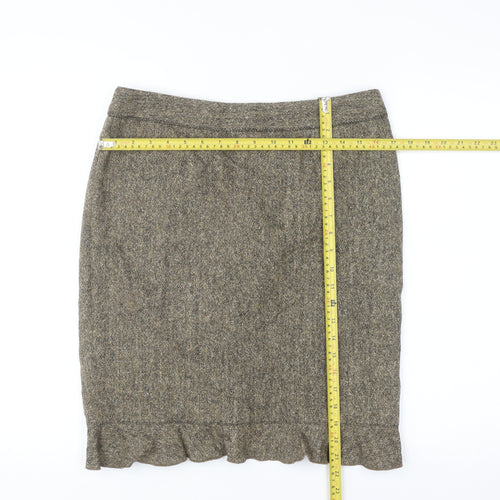 Club Monaco Women Brown Wool Tweed Knee Length Pencil Skirt Size 8