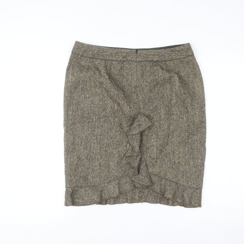 Club Monaco Women Brown Wool Tweed Knee Length Pencil Skirt Size 8