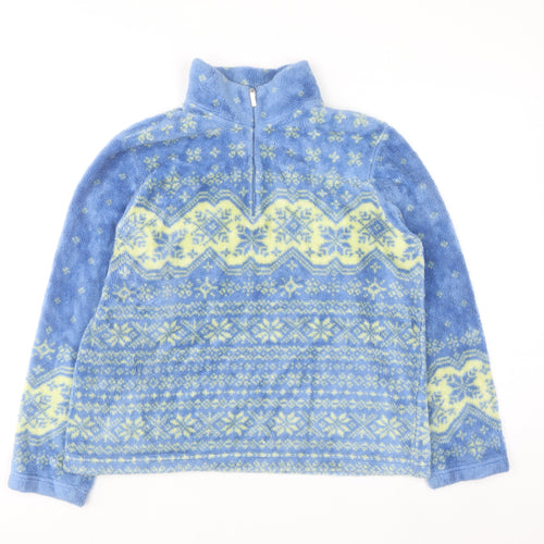 Talbots Women Blue Fair Isle 1/2 Zip Fleece Pullover Sweatshirt Medium