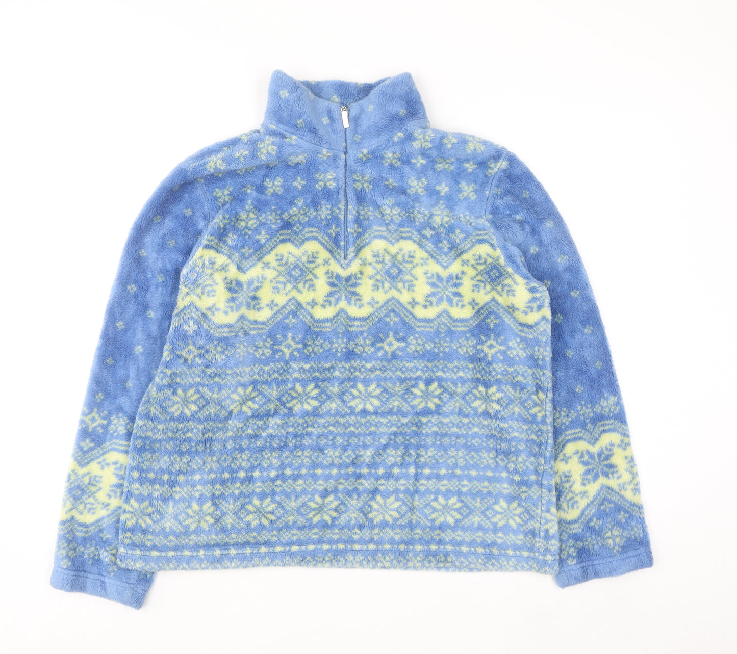 Talbots Women Blue Fair Isle 1/2 Zip Fleece Pullover Sweatshirt Medium