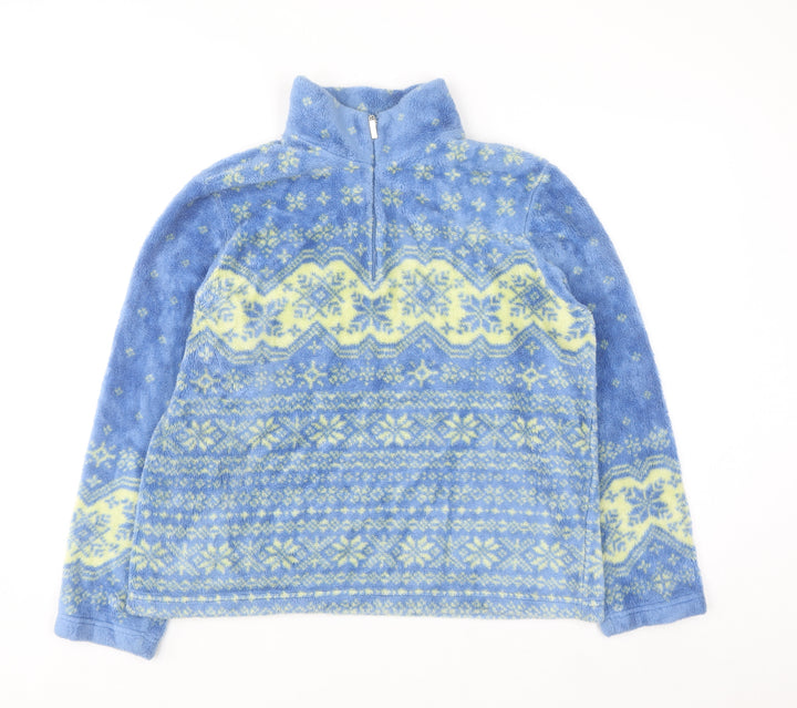 Talbots Women Blue Fair Isle 1/2 Zip Fleece Pullover Sweatshirt Medium
