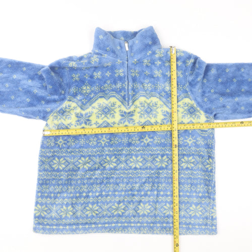 Talbots Women Blue Fair Isle 1/2 Zip Fleece Pullover Sweatshirt Medium