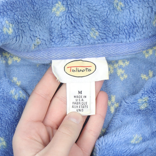 Talbots Women Blue Fair Isle 1/2 Zip Fleece Pullover Sweatshirt Medium