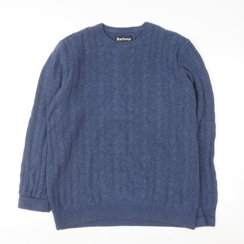 Barbour Men's Blue Wool Cotton Cable Knit Jumper Size L