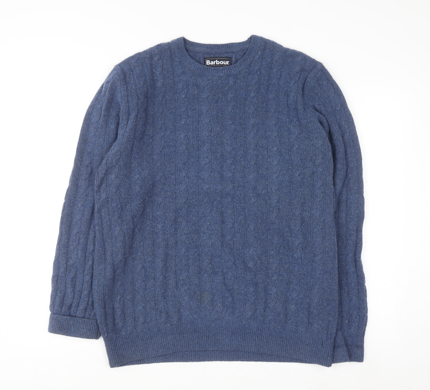 Barbour Men's Blue Wool Cotton Cable Knit Jumper Size L