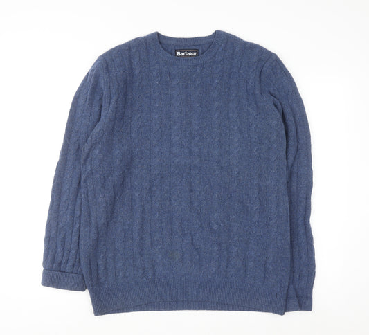Barbour Men's Blue Wool Cotton Cable Knit Jumper Size L