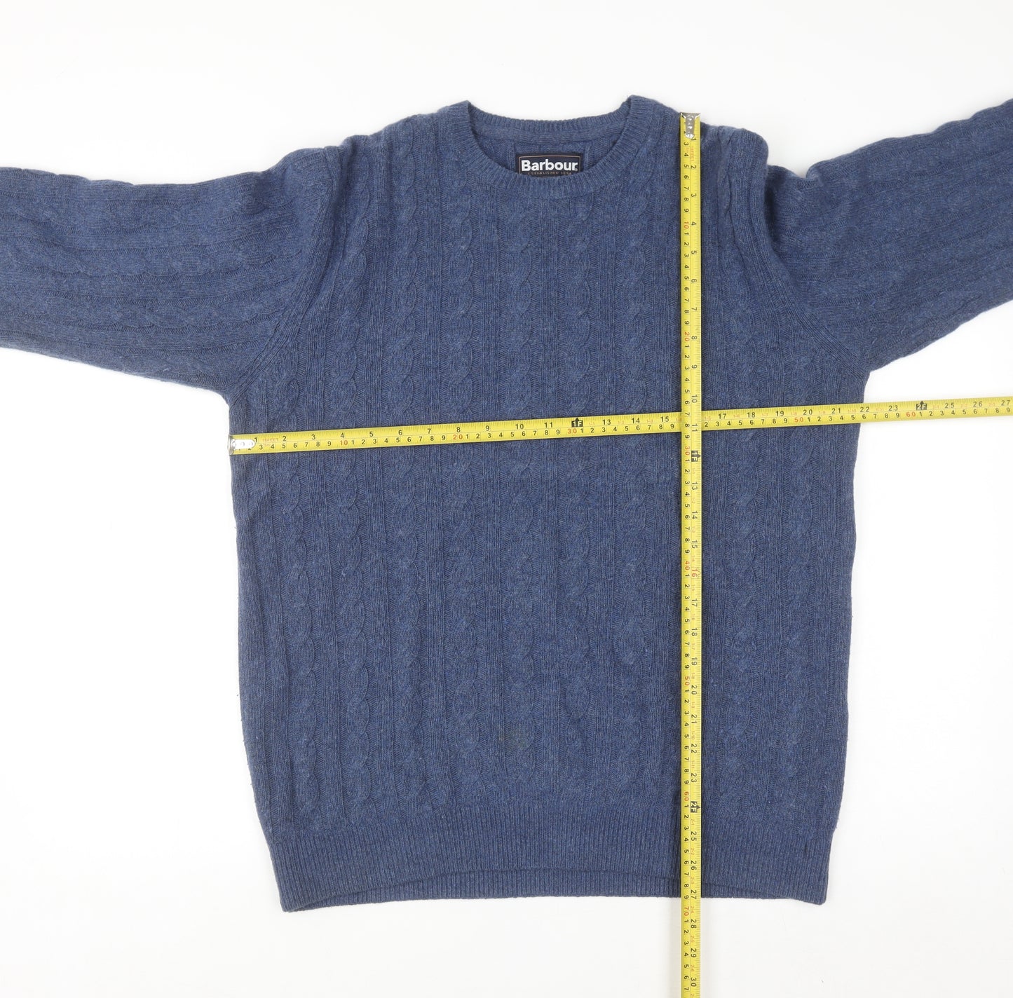 Barbour Men's Blue Wool Cotton Cable Knit Jumper Size L
