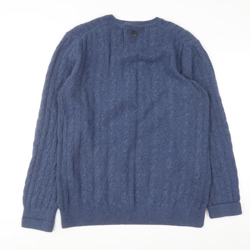 Barbour Men's Blue Wool Cotton Cable Knit Jumper Size L