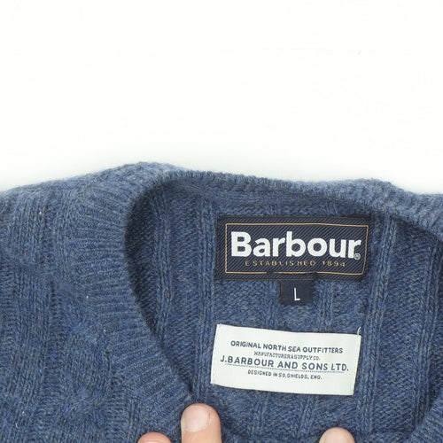 Barbour Men's Blue Wool Cotton Cable Knit Jumper Size L