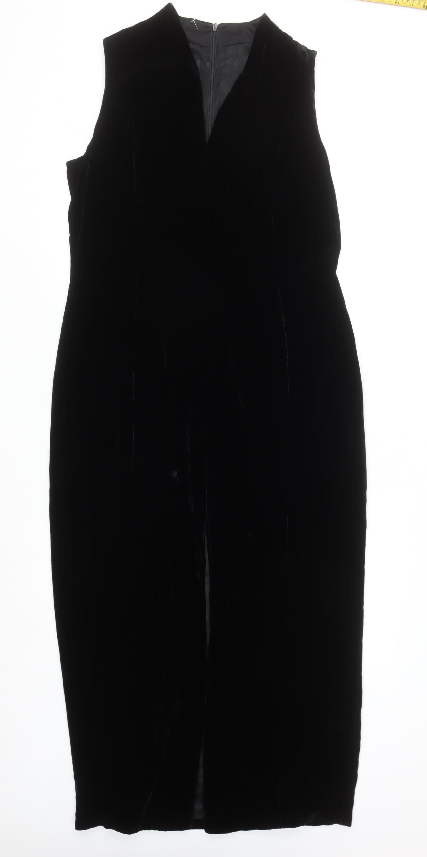 Jones New York Women Black Velvet Sheath Midi Dress Size 14