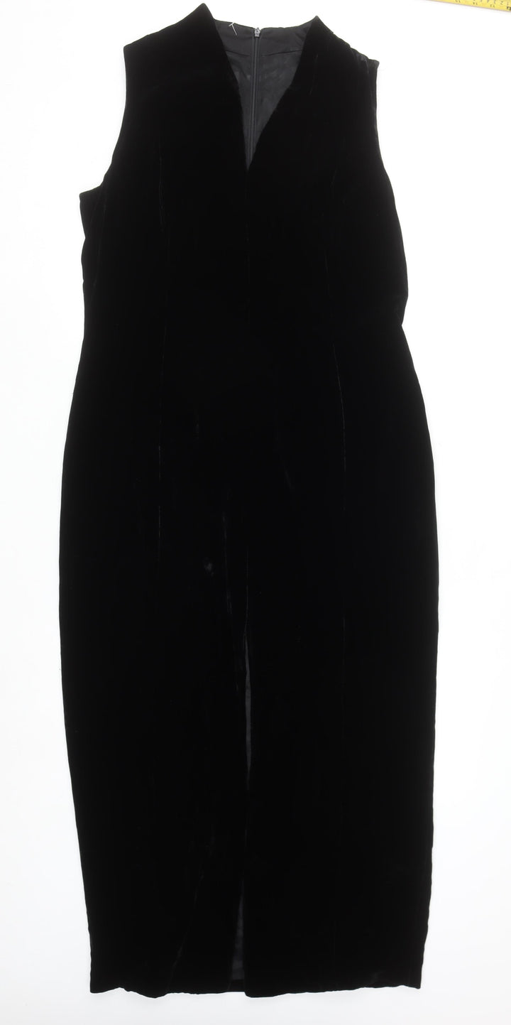 Jones New York Women Black Velvet Sheath Midi Dress Size 14
