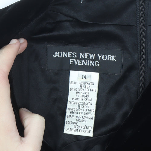 Jones New York Women Black Velvet Sheath Midi Dress Size 14