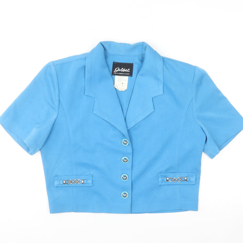 Golibel Women’s Blue Cropped Collared Short Sleeve Blouse Size 10