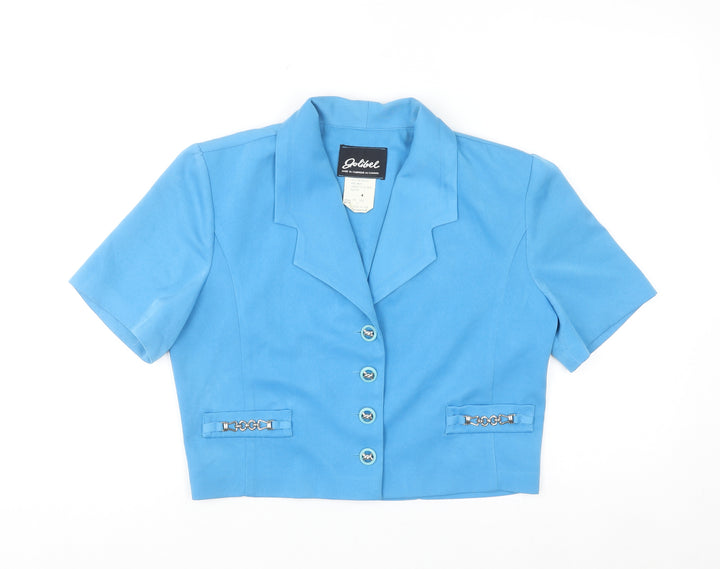 Golibel Women’s Blue Cropped Collared Short Sleeve Blouse Size 10