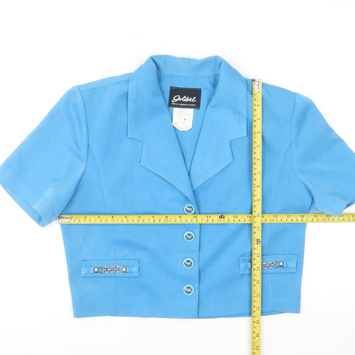 Golibel Women’s Blue Cropped Collared Short Sleeve Blouse Size 10