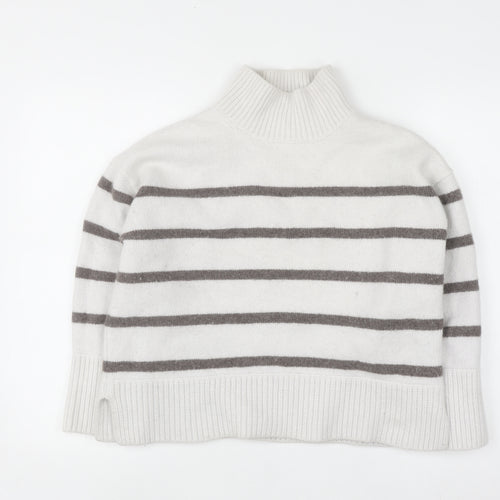 The White Company Women’s White Striped Roll Neck Wool Jumper XL