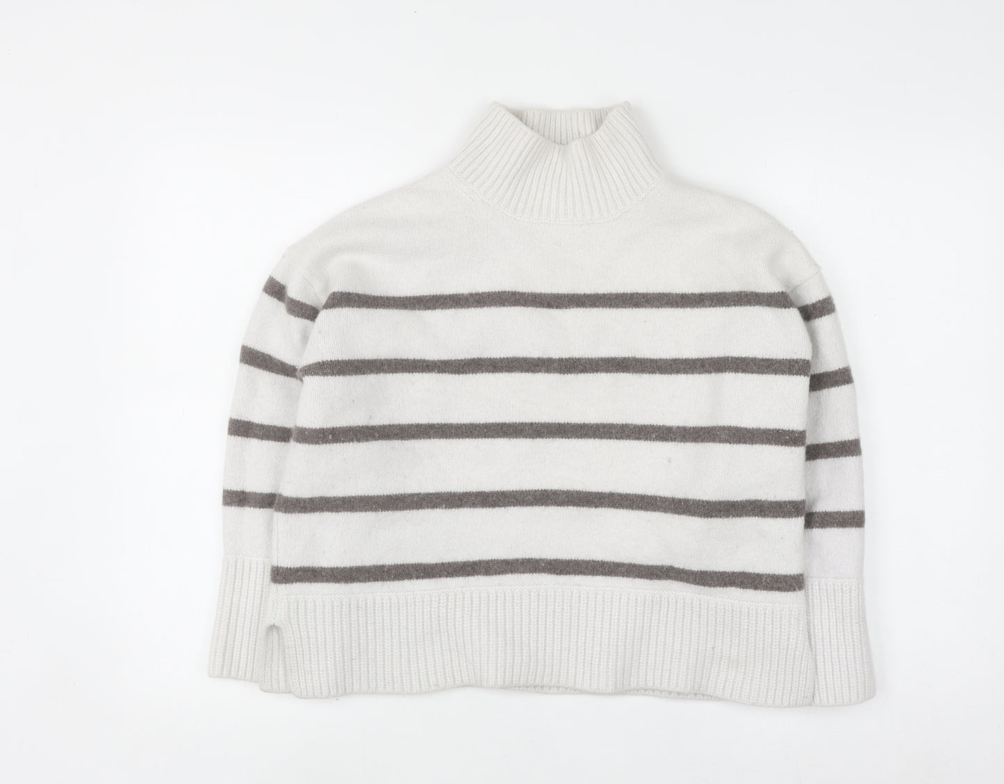 The White Company Women’s White Striped Roll Neck Wool Jumper XL