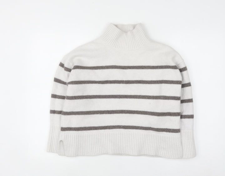The White Company Women’s White Striped Roll Neck Wool Jumper XL