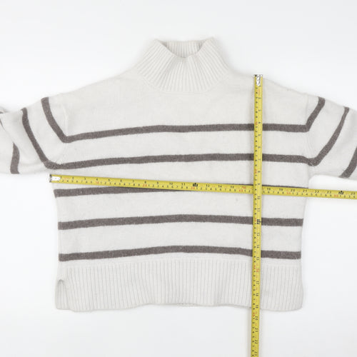 The White Company Women’s White Striped Roll Neck Wool Jumper XL