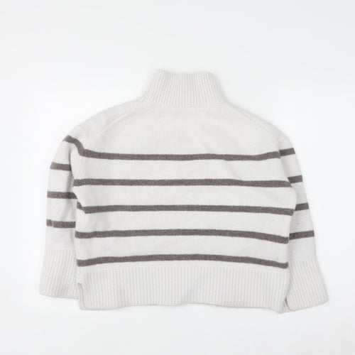 The White Company Women’s White Striped Roll Neck Wool Jumper XL