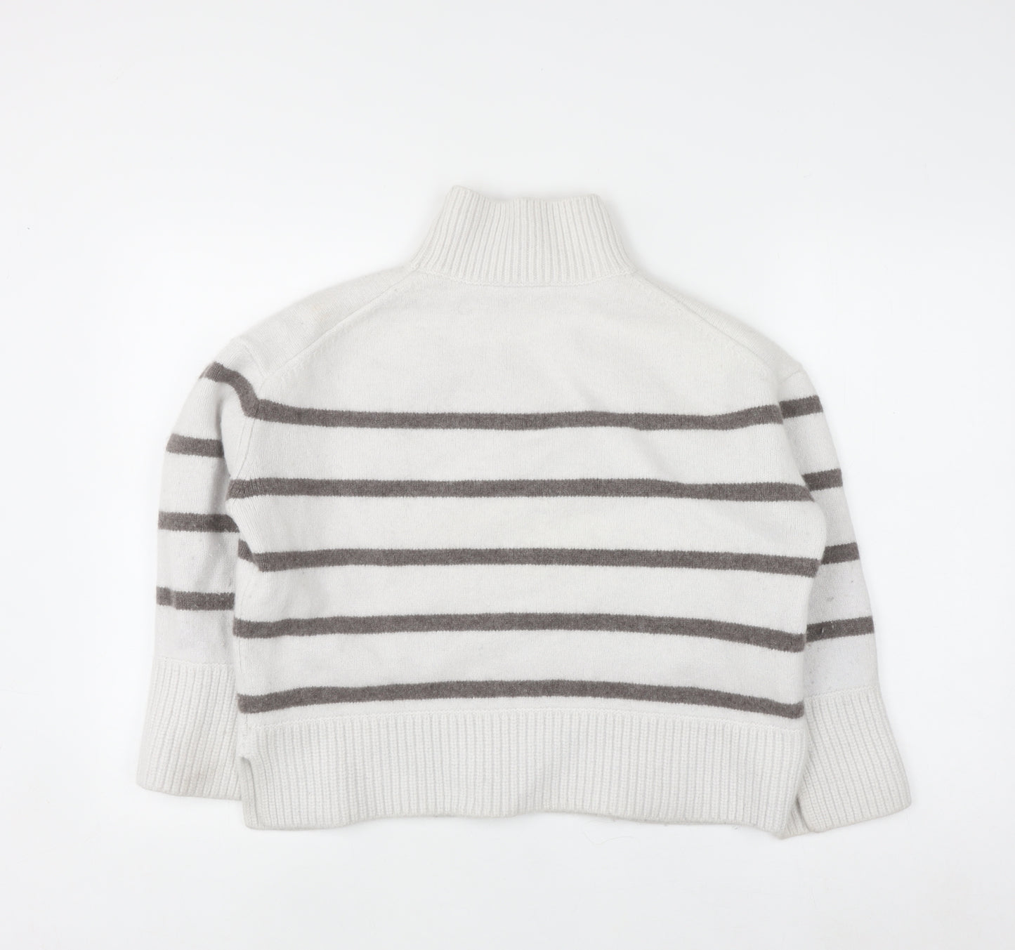 The White Company Women’s White Striped Roll Neck Wool Jumper XL