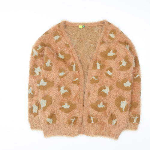 FARM Womens Brown Leopard Fluffy Open Knit Cardigan M
